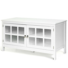 Load image into Gallery viewer, White Wood Entertainment Center TV Stand with Glass Panel Doors