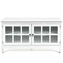 Load image into Gallery viewer, White Wood Entertainment Center TV Stand with Glass Panel Doors