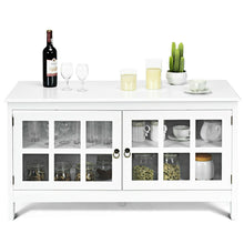 Load image into Gallery viewer, White Wood Entertainment Center TV Stand with Glass Panel Doors