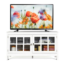 Load image into Gallery viewer, White Wood Entertainment Center TV Stand with Glass Panel Doors