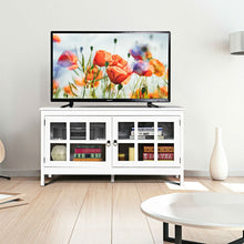 Load image into Gallery viewer, White Wood Entertainment Center TV Stand with Glass Panel Doors
