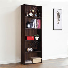 Load image into Gallery viewer, Modern 5-Tier Bookcase Storage Shelf in Brown Walnut Wood Finish