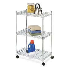 Load image into Gallery viewer, 3-Tier Metal Cart on Wheels for Kitchen Microwave Bathroom Garage