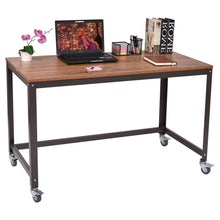 Load image into Gallery viewer, Industrial Modern Steel Frame Wood Top Computer Desk with Locking Wheels
