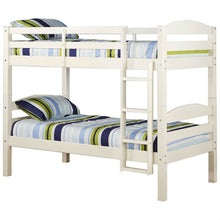 Load image into Gallery viewer, White Wood Twin over Twin Bunk Bed with Ladder and Guardrail