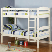 Load image into Gallery viewer, White Wood Twin over Twin Bunk Bed with Ladder and Guardrail
