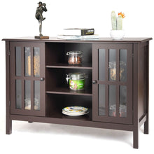 Load image into Gallery viewer, Brown Wood Sofa Tale Console Cabinet with Tempered Glass Panel Doors