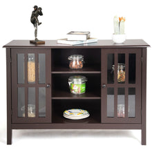 Load image into Gallery viewer, Brown Wood Sofa Tale Console Cabinet with Tempered Glass Panel Doors