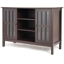 Load image into Gallery viewer, Brown Wood Sofa Tale Console Cabinet with Tempered Glass Panel Doors