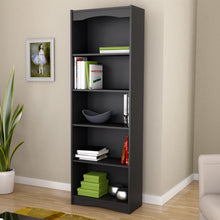 Load image into Gallery viewer, Contemporary Black Bookcase with 5 Shelves and Curved Accents
