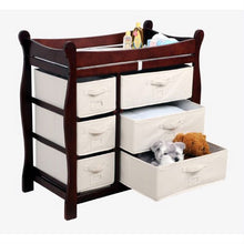 Load image into Gallery viewer, Espresso Wood Baby Diaper Changing Table with 6 Storage Baskets
