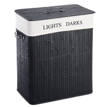 Load image into Gallery viewer, Black Bamboo 2-Bin Lights Darks Laundry Hamper with Handles
