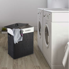 Load image into Gallery viewer, Black Bamboo 2-Bin Lights Darks Laundry Hamper with Handles
