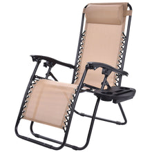 Load image into Gallery viewer, Set of 2 Beige Folding Outdoor Zero Gravity Lounge Chair Recliner
