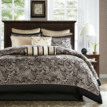 Load image into Gallery viewer, Queen size Cotton 12-Piece Reversible Paisley Comforter Set in Black Gold
