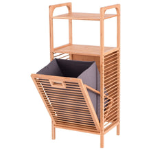 Load image into Gallery viewer, Bamboo 2-in-1 Laundry Hamper Side Table with 2 Shelves and Clothes Basket

