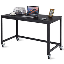 Load image into Gallery viewer, Mobile Steel Frame Laptop Computer Desk with Black Wood Top and Locking Casters
