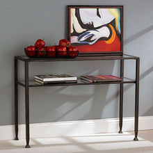 Load image into Gallery viewer, Black Metal Frame Sofa Table with Clear Tempered-Glass Top Shelves
