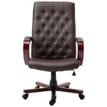 Load image into Gallery viewer, Brown Wooden Faux Leather Adjustable High Back Executive Home Office Chair
