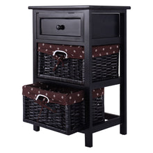 Load image into Gallery viewer, Black Wood 1-Drawer End Table Nightstand with 2 Storage Baskets
