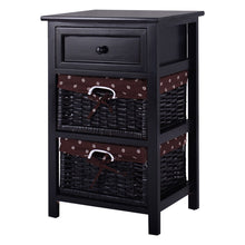 Load image into Gallery viewer, Black Wood 1-Drawer End Table Nightstand with 2 Storage Baskets
