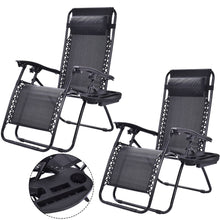 Load image into Gallery viewer, Set of 2 Black Folding Outdoor Zero Gravity Lounge Chair Recliner
