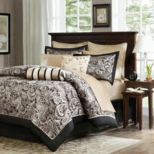 Load image into Gallery viewer, California King 12-Piece Reversible Paisley Cotton Comforter Set in Black Gold
