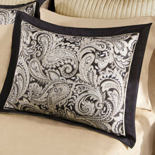 Load image into Gallery viewer, California King 12-Piece Reversible Paisley Cotton Comforter Set in Black Gold
