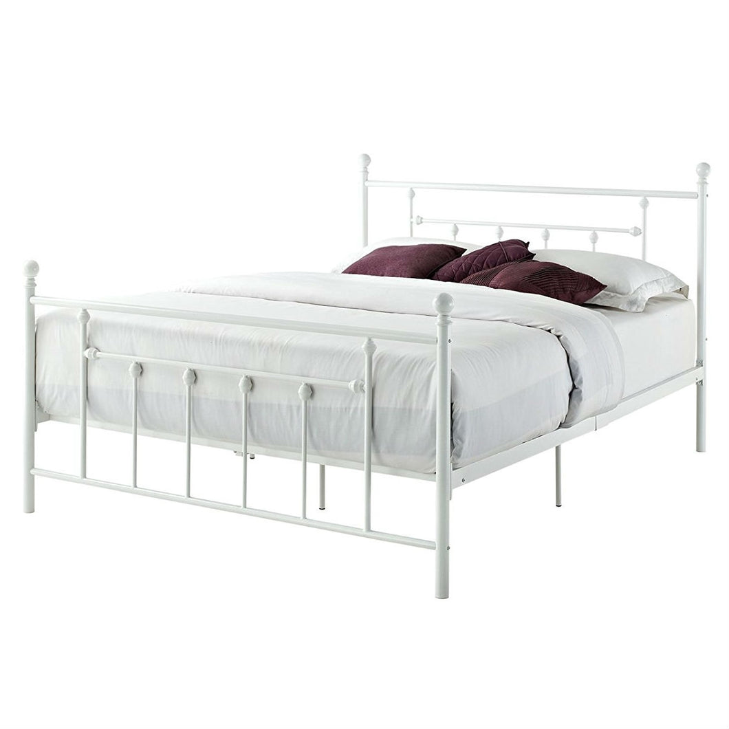 Full White Metal Platform Bed Frame with Headboard and Footboard