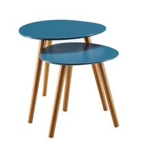 Load image into Gallery viewer, Set of 2 - Mid Century Modern Nesting End Tables in Blue with Solid Wood Legs
