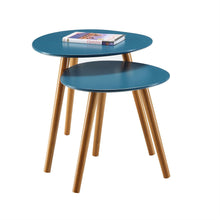 Load image into Gallery viewer, Set of 2 - Mid Century Modern Nesting End Tables in Blue with Solid Wood Legs
