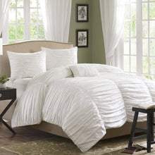 Load image into Gallery viewer, King size 4 Piece Comforter Set in Rouched White Cotton &amp; Microsuede
