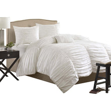 Load image into Gallery viewer, King size 4 Piece Comforter Set in Rouched White Cotton &amp; Microsuede
