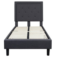 Load image into Gallery viewer, Twin Dark Gray Fabric Upholstered Platform Bed with Button Tufted Headboard
