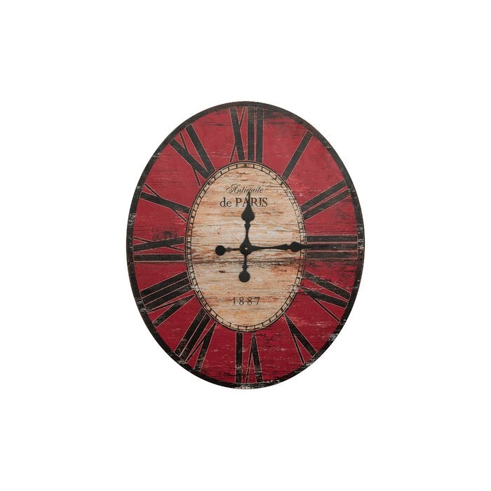 Red Oversized Distressed Paris Wood Wall Clock
