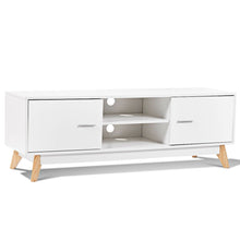 Load image into Gallery viewer, Modern Mid-Century Style Entertainment Center TV Stand in White Wood Finish
