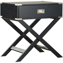 Load image into Gallery viewer, Dark Grey Black 1-Drawer End Table Nightstand with Modern Classic X Style Legs
