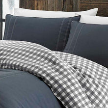 Load image into Gallery viewer, King size 100% Cotton Reverse Plaid Gray/White Comforter Set
