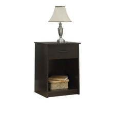 Load image into Gallery viewer, Espresso Brown Wood 1-Drawer Bedroom Nightstand with Open Shelf
