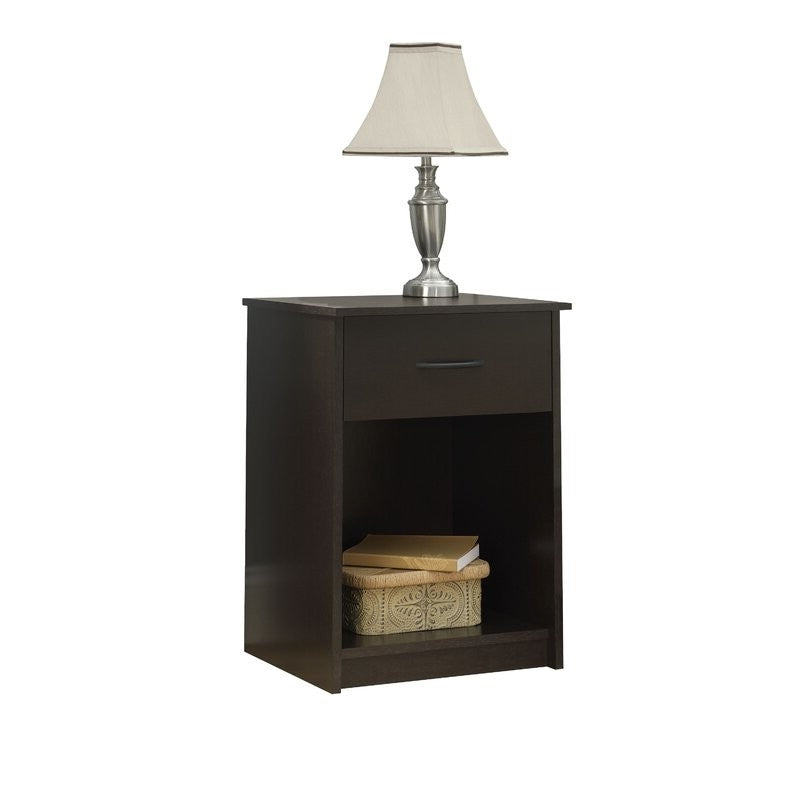 Espresso Brown Wood 1-Drawer Bedroom Nightstand with Open Shelf