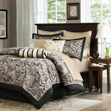 Load image into Gallery viewer, Full 100-Percent Cotton 12-Piece Reversible Paisley Comforter Set in Black Gold
