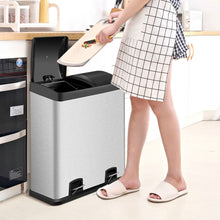 Load image into Gallery viewer, Large 16-Gallon Dual Compartment Kitchen Trash Can with Foot Pedal Open
