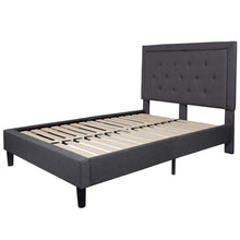 Load image into Gallery viewer, Full size Dark Grey Fabric Upholstered Platform Bed Frame with Tufted Headboard
