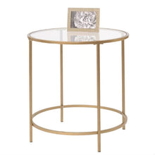 Load image into Gallery viewer, Round Glass Top End Table Nightstand with Gold Metal Frame

