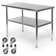 Load image into Gallery viewer, Stainless Steel 48 x 24-inch Kitchen Prep Table with Casters
