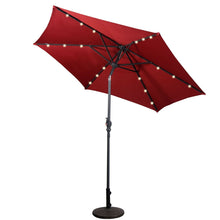 Load image into Gallery viewer, Burgundy 9-Ft Patio Umbrella with Steel Pole Crank Tilt and Solar LED Lights
