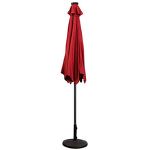 Load image into Gallery viewer, Burgundy 9-Ft Patio Umbrella with Steel Pole Crank Tilt and Solar LED Lights
