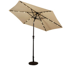 Load image into Gallery viewer, Beige 9-Ft Patio Umbrella with Steel Pole Crank Tilt and Solar LED Lights
