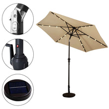 Load image into Gallery viewer, Beige 9-Ft Patio Umbrella with Steel Pole Crank Tilt and Solar LED Lights
