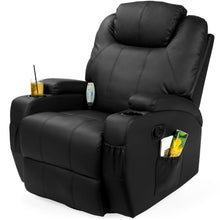 Load image into Gallery viewer, Black Swivel Heat &amp; Massage Recliner Chair 5 Modes Remote Control
